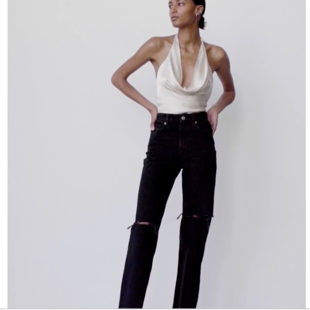 ZARA SATIN EFFECT HALTER CROP TOP